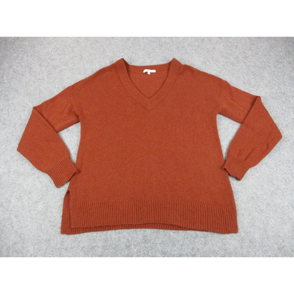 Madewell Sweater Womens Medium Orange V Neck Wool Alpaca Ligtweight Pullover